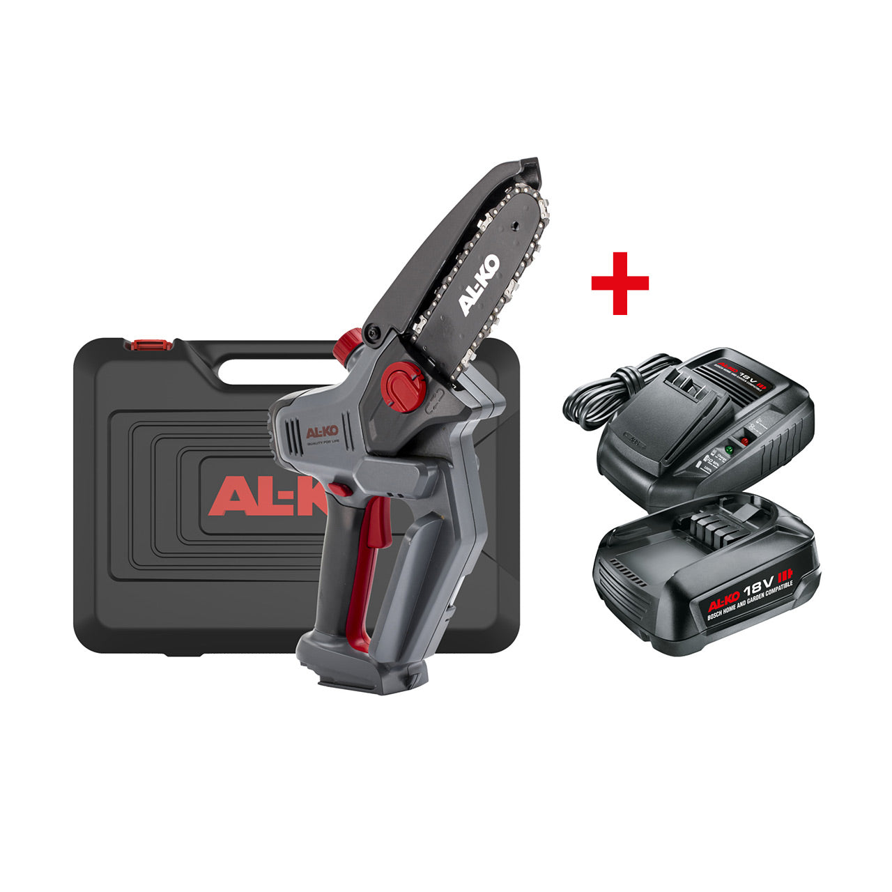 AL-KO 18 V BOSCH HOME AND GARDEN COMPATIBLE Akku-Minikettensäge CSM 1815 inkl. 1 Akku und Ladegerät