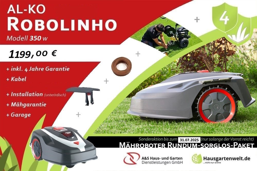 AL-KO Mähroboter Robolinho 350W inkl. 4 Jahre Garantie, unterirdische Installation, Kabel, Garage und Mähgarantie