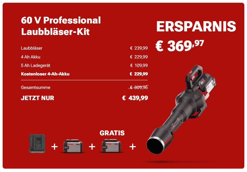 Kress 60 V Akku-Gebläse, bürstenlos - inkl. 5 A Ladegerät und 4 Ah Akku + Gratis 4 Ah Akku