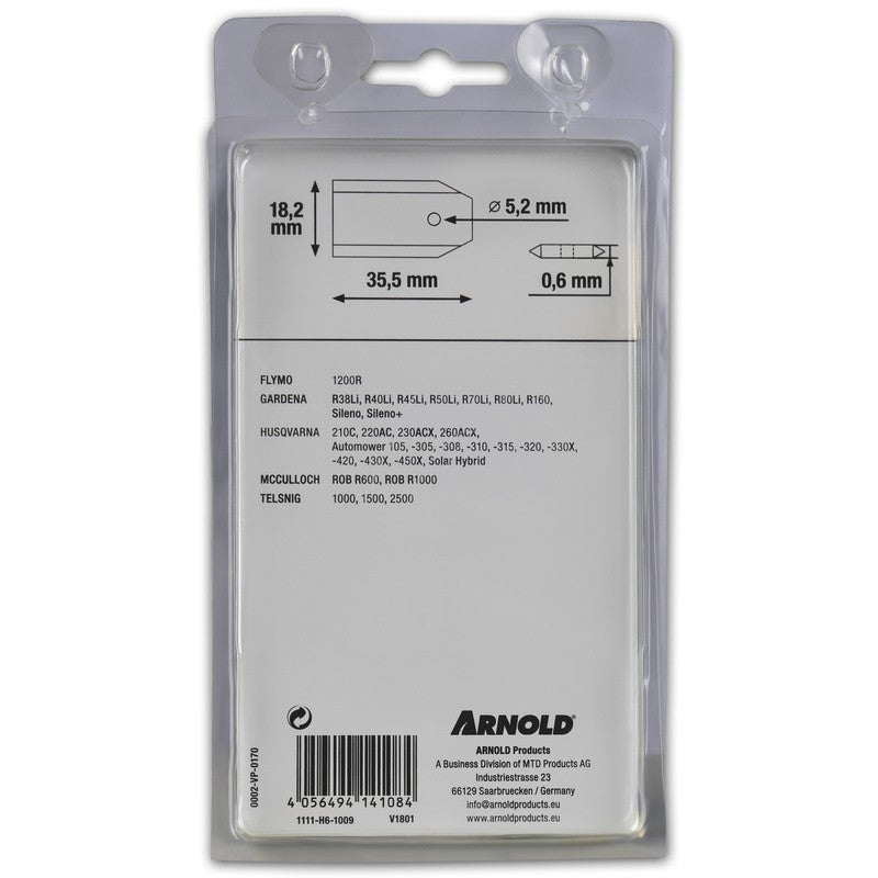 ARNOLD TiN-Cut Ersatzklingen passend für Husqvarna, Gardena, Cramer, Flymo und McCulloch Mähroboter, 9 Stück