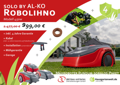 Angebot: Solo by AL-KO - Robolinho® Mähroboter 450 W, 4 Jahre Garantie, unterirdische Installation, Kabel, Garage und Mähgarantie